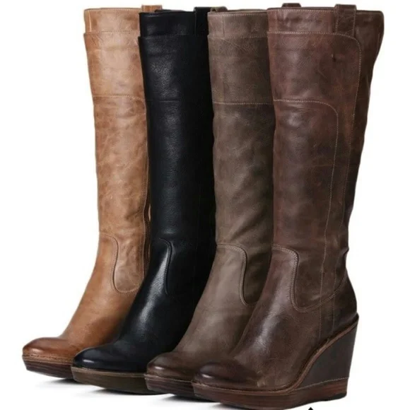 Frye Paige Tall Wedge Brown Leather Boots